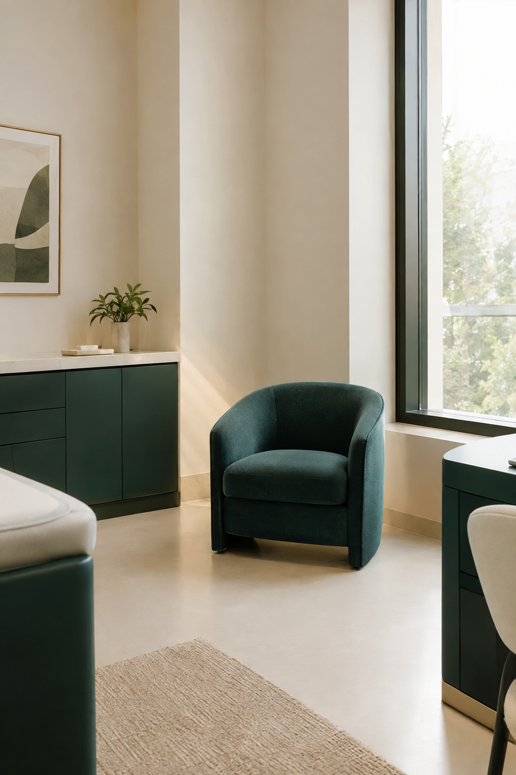 A calm, private consultation room with warm light